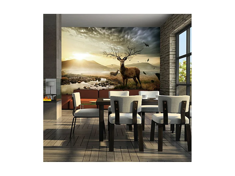 Papier Peint "Cerf & Ruisseau de Montagne" 193 x 250 cm