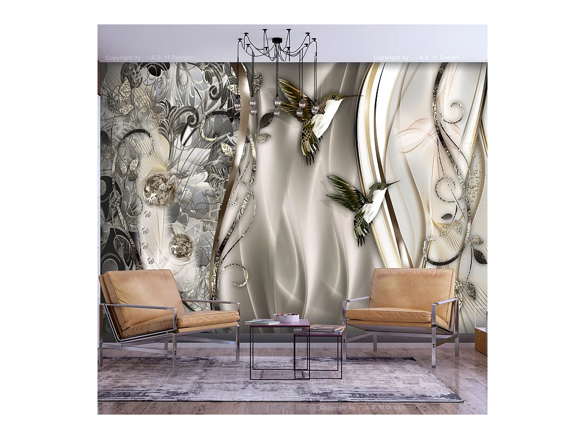 Papier Peint "Hummingbirds on the Wave Brown" 175 x 250 cm