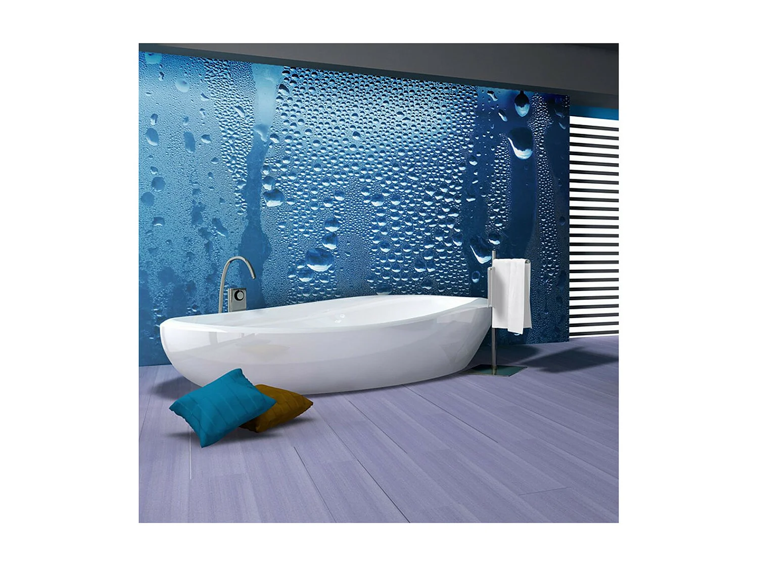 Papier Peint "Gouttes D'eau sur Verre Bleu" 309 x 400 cm