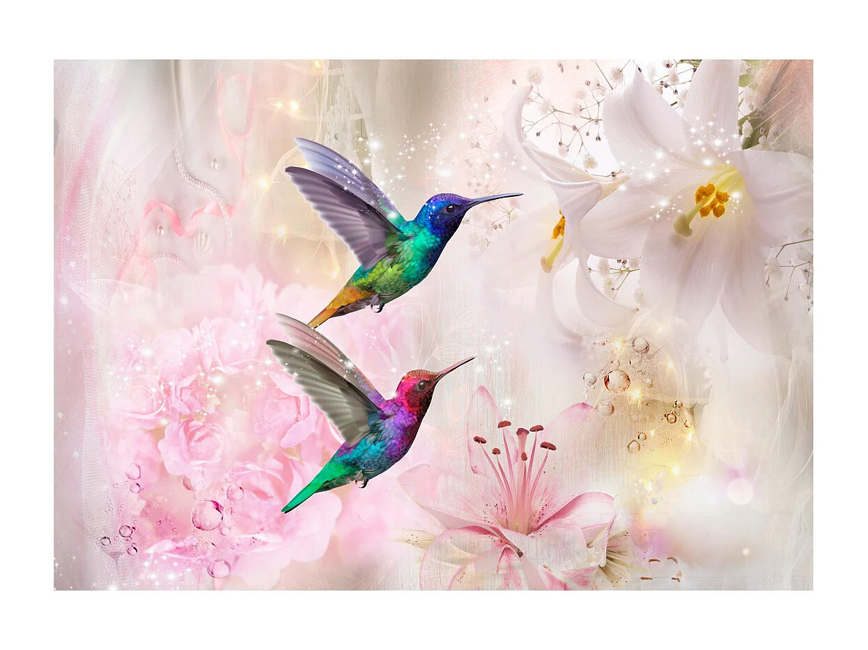 Papier Peint "Colourful Hummingbirds Pink" 175 x 250 cm