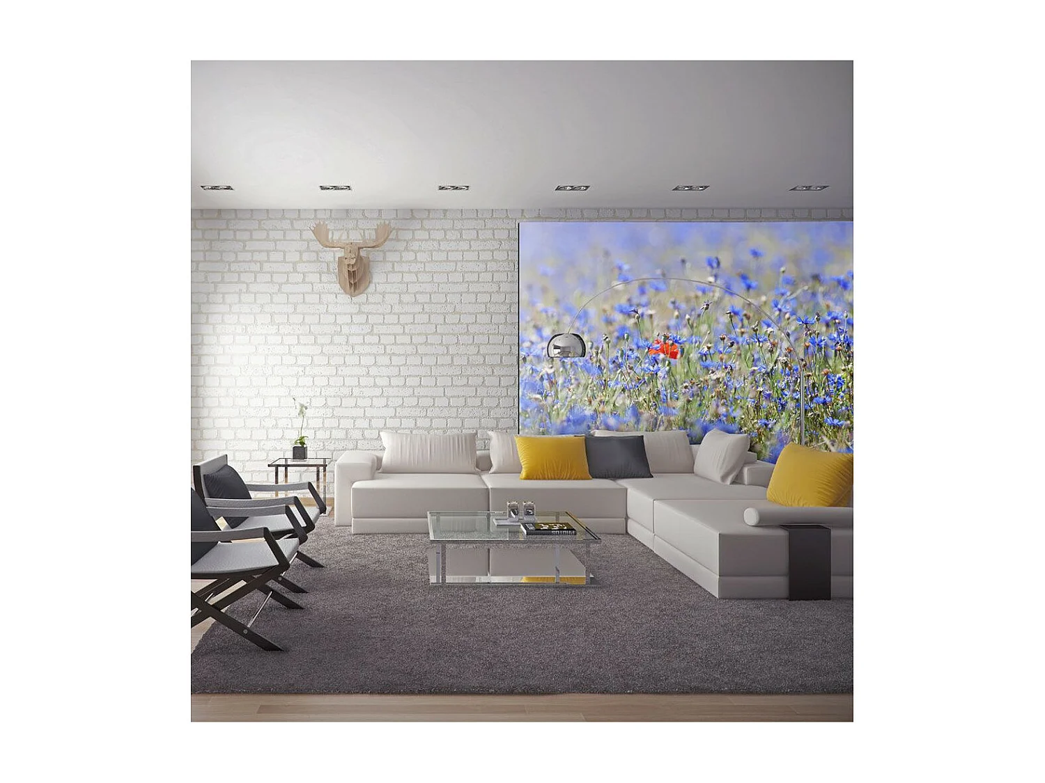 Papier Peint "Prairie Aux Couleurs du Ciel Bleuets" 270 x 350 cm