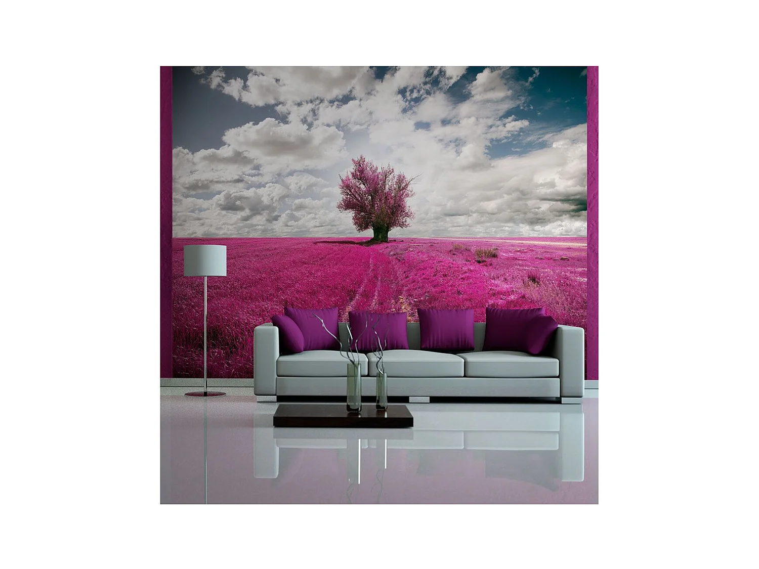 Papier Peint "Prairie Couleur Fuschia" 193 x 250 cm