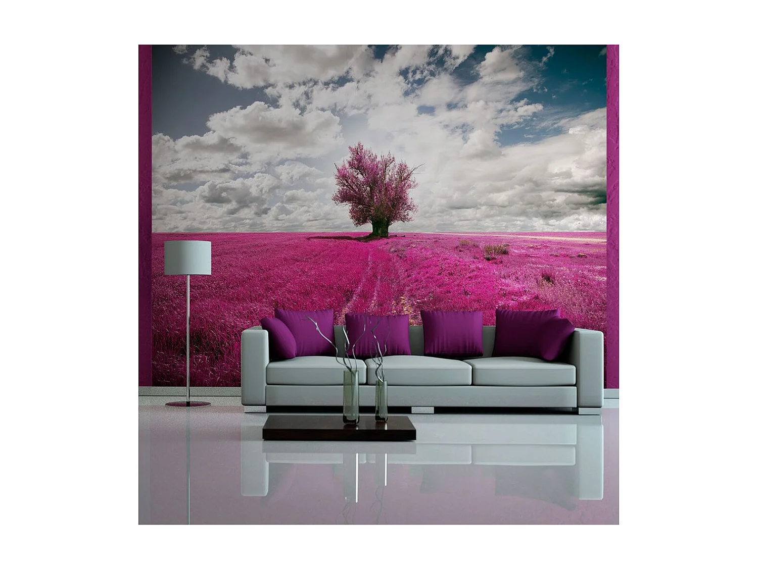 Papier Peint "Prairie Couleur Fuschia" 193 x 250 cm