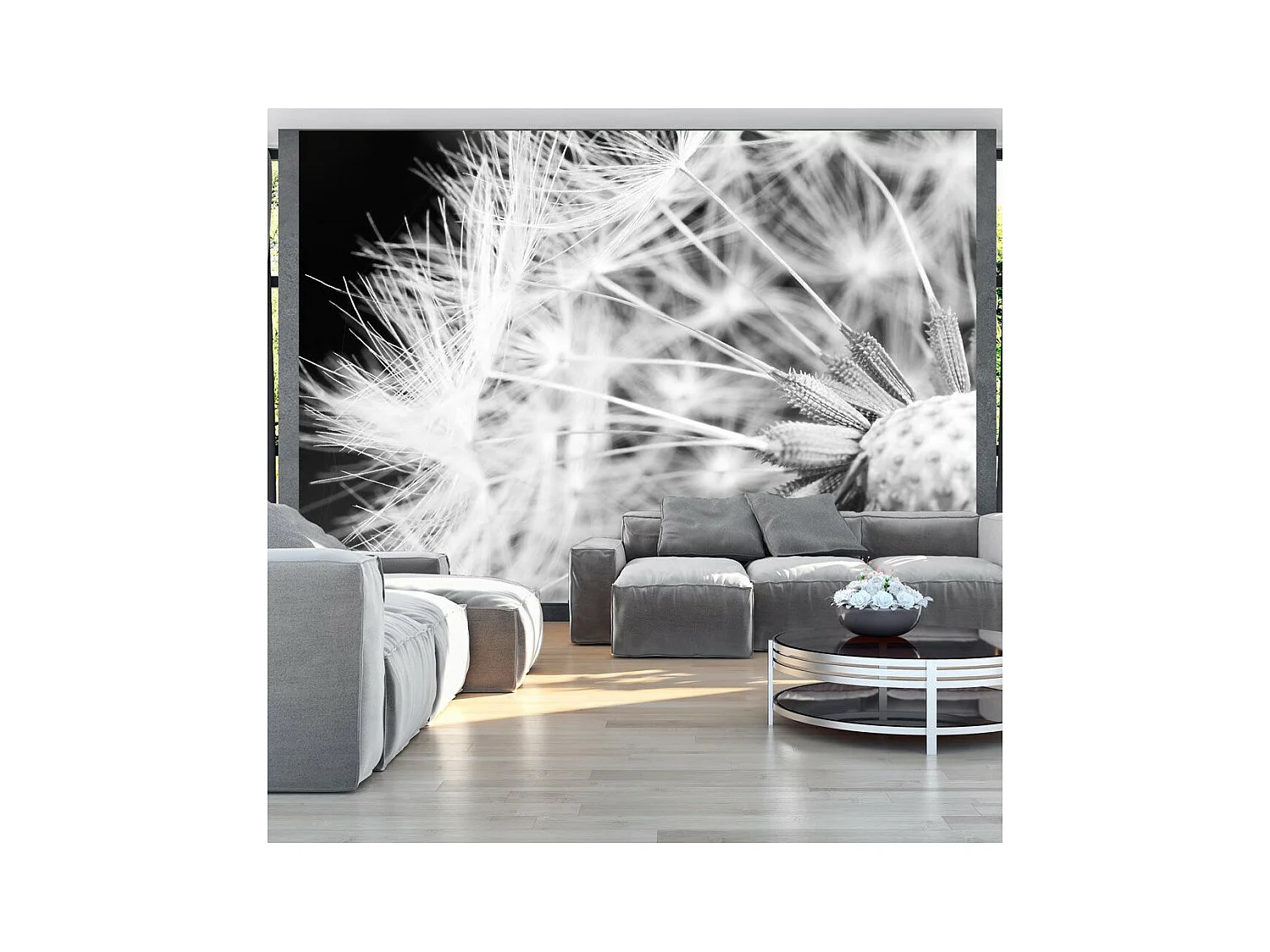 Papier Peint "Pissenlit en Noir & Blanc" 140 x 200 cm