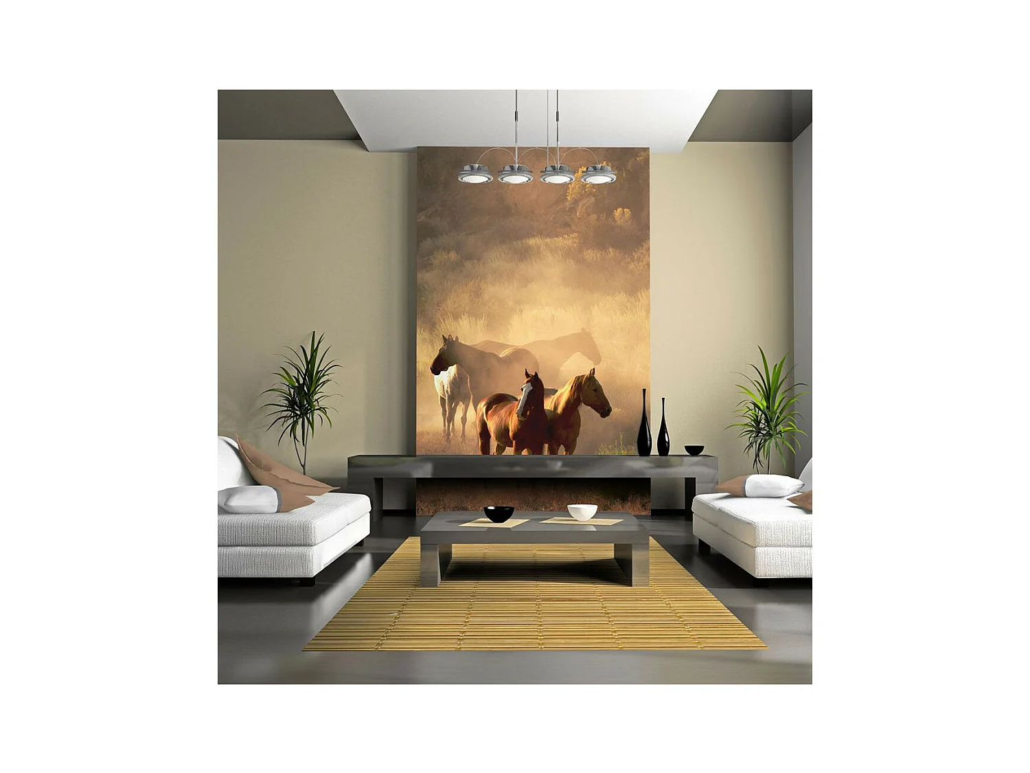 Papier Peint "Chevaux Sauvages en Pleine Steppe" 193 x 250 cm