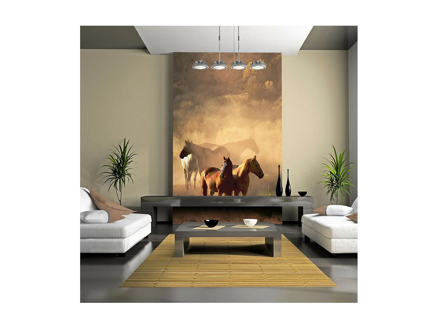 Papier Peint "Chevaux Sauvages en Pleine Steppe" 193 x 250 cm