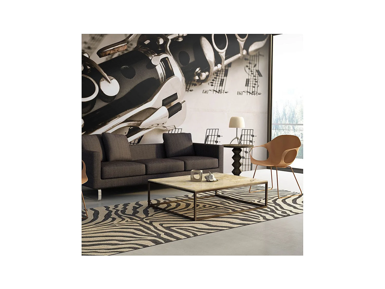 Papier Peint "Clarinette & Notes de Musique" 231 x 300 cm