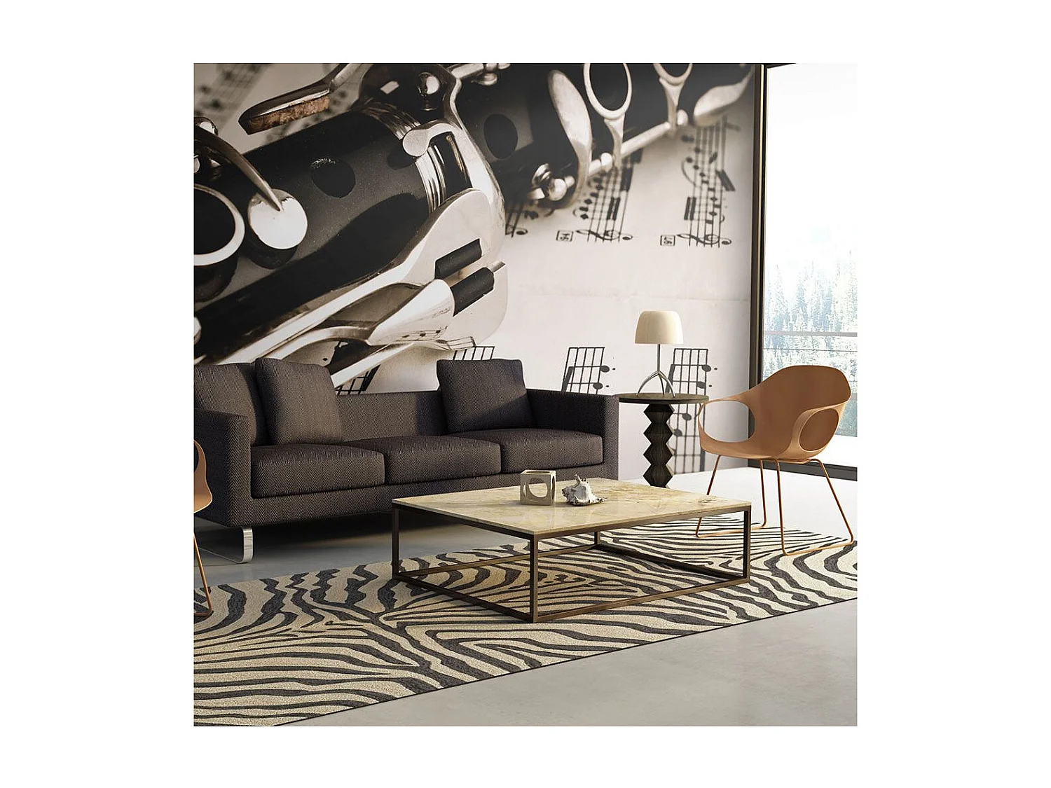 Papier Peint "Clarinette & Notes de Musique" 231 x 300 cm