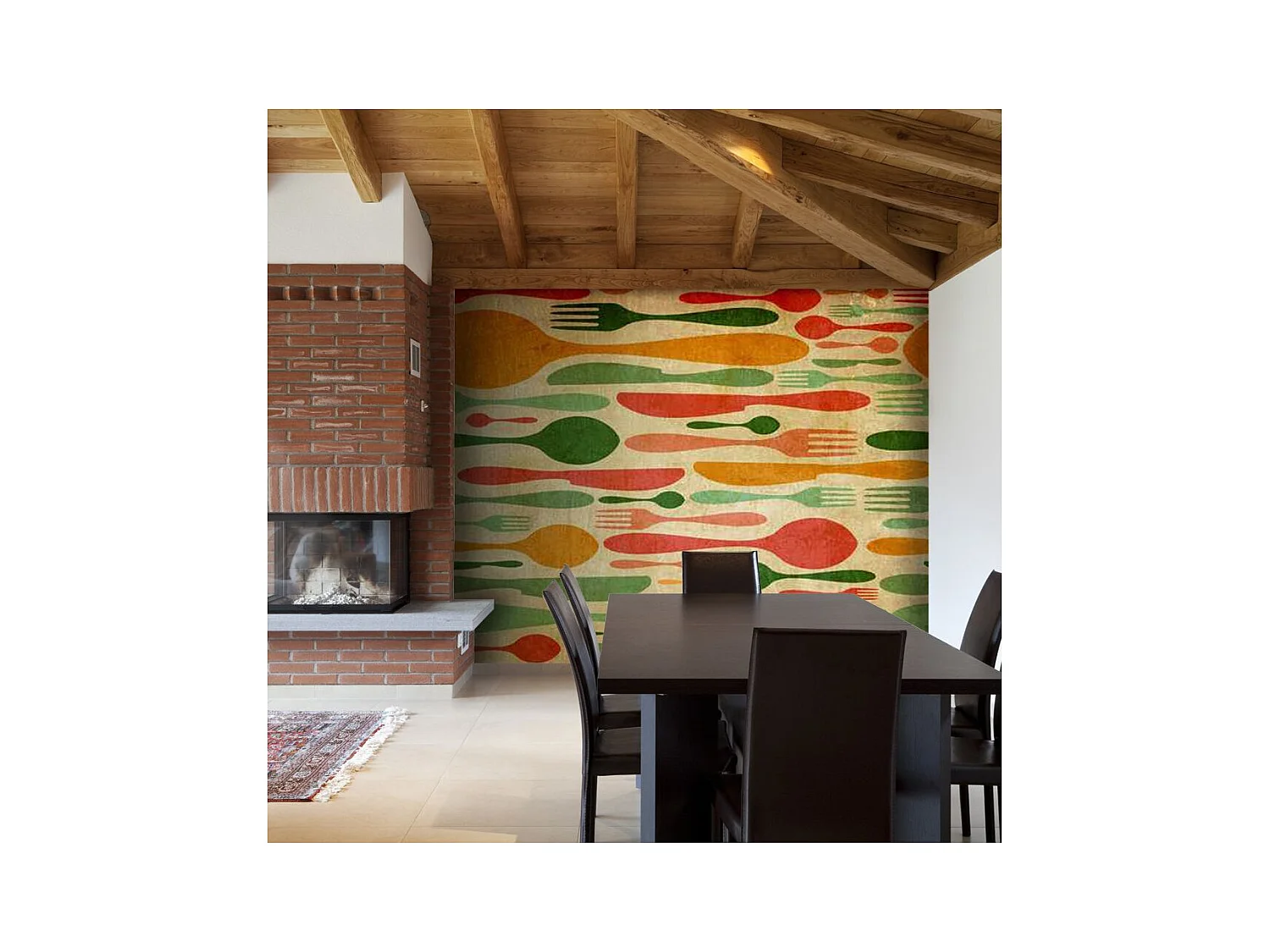 Papier Peint "Couverts en Vert & Orange" 270 x 350 cm