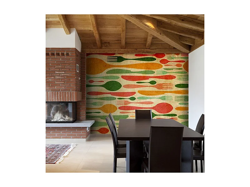 Papier Peint "Couverts en Vert & Orange" 270 x 350 cm