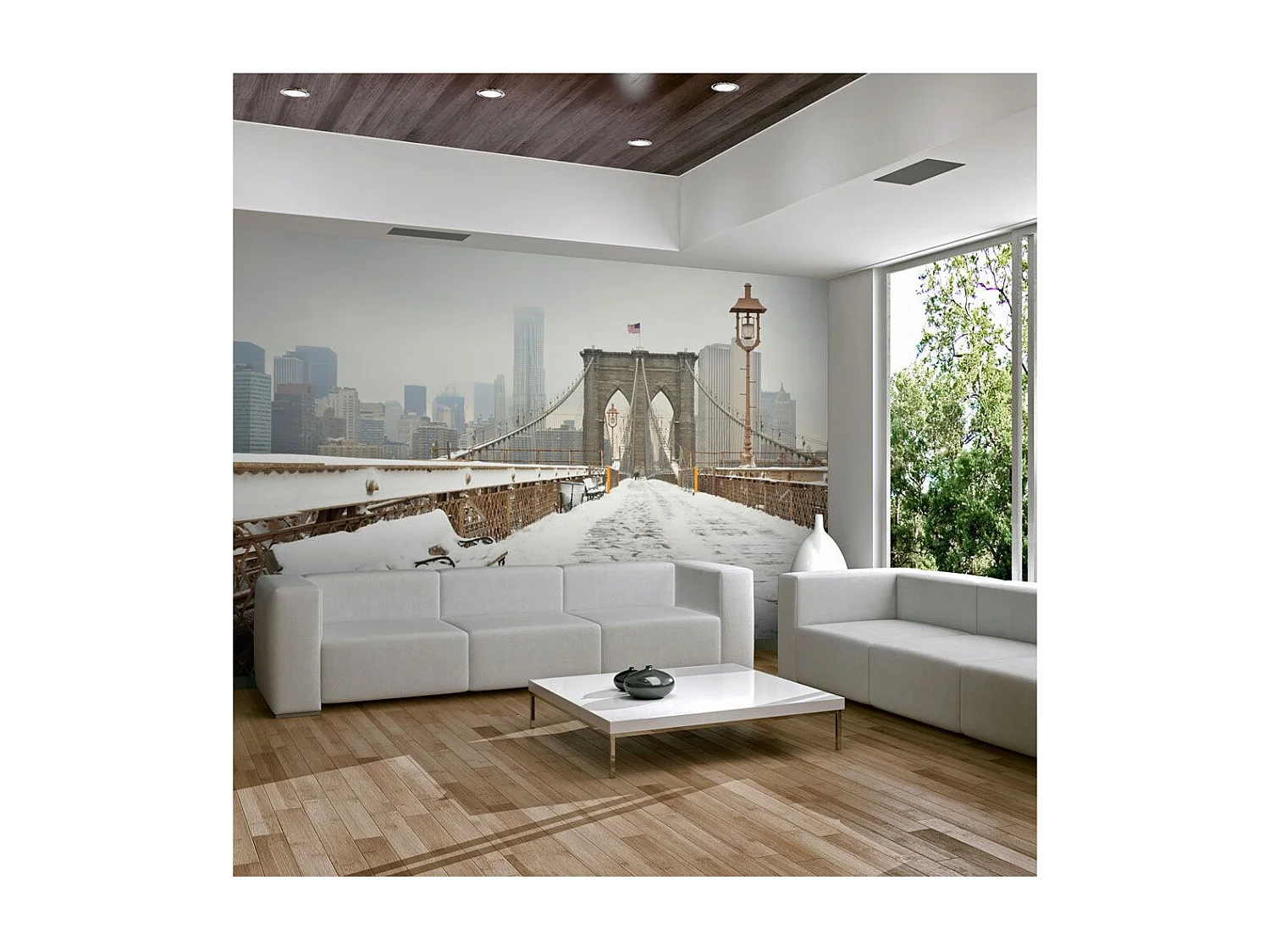 Papier Peint "Pont de Brooklyn Couvert de Neige" 270 x 350 cm