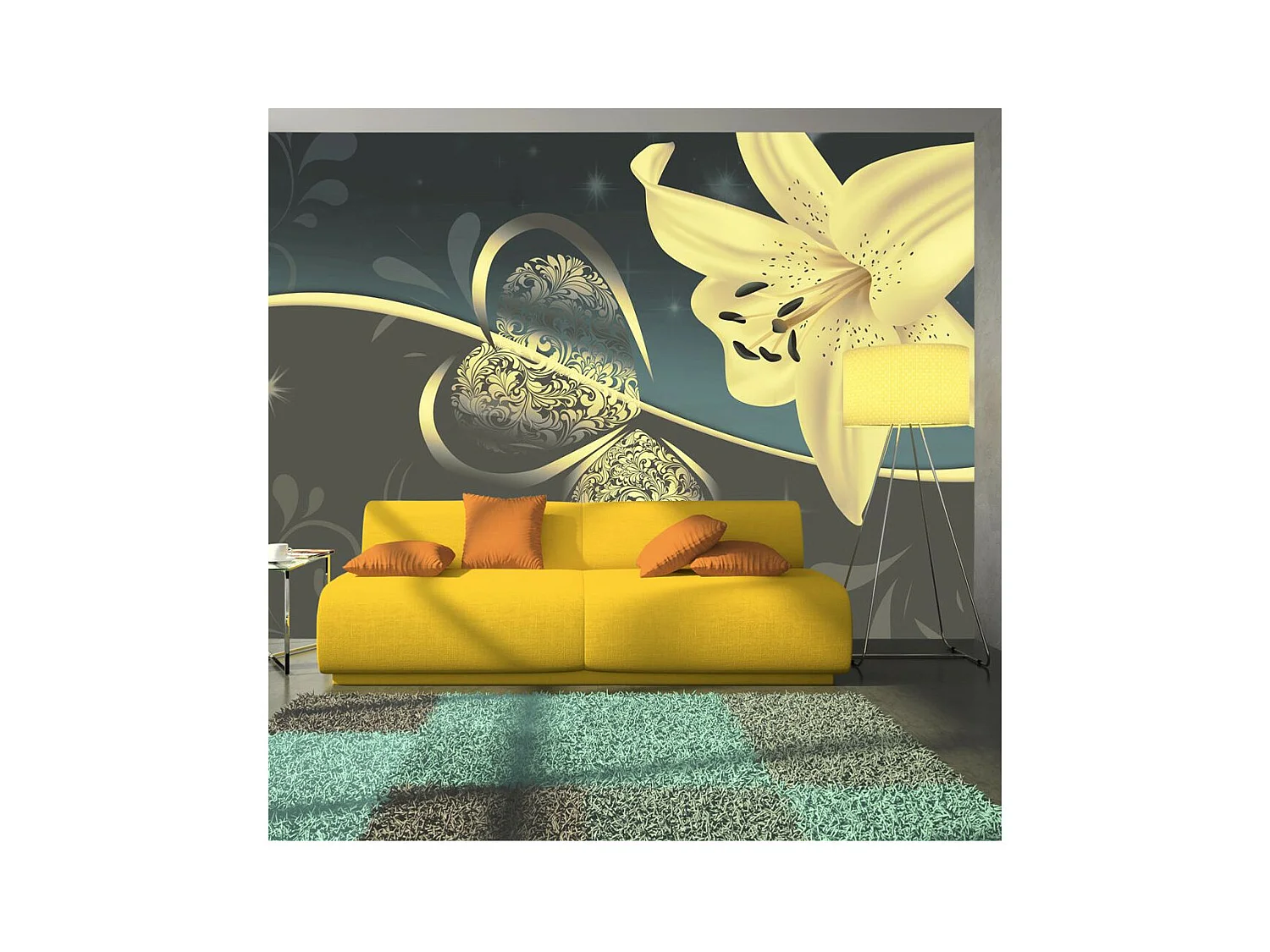 Papier Peint "Lily in Shades of Gray" 140 x 200 cm