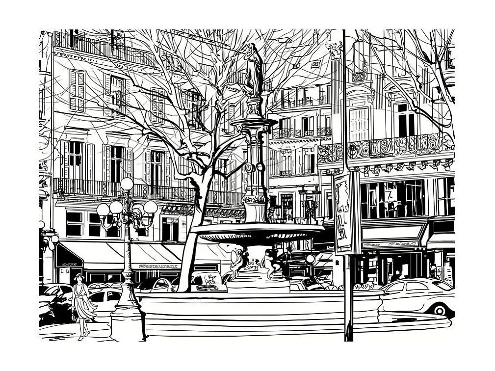 Papier Peint "Sketch of Parisian Fountain" 193 x 250 cm