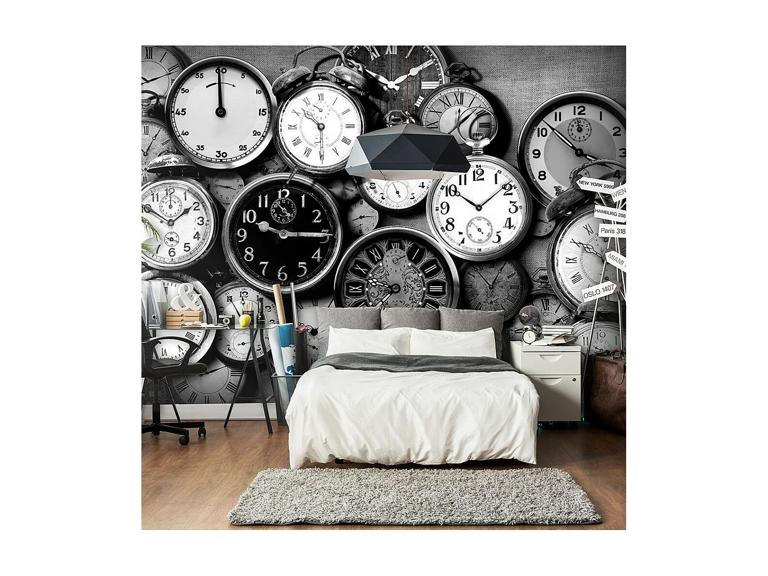 Papier Peint "Retro Clocks" 140 x 200 cm