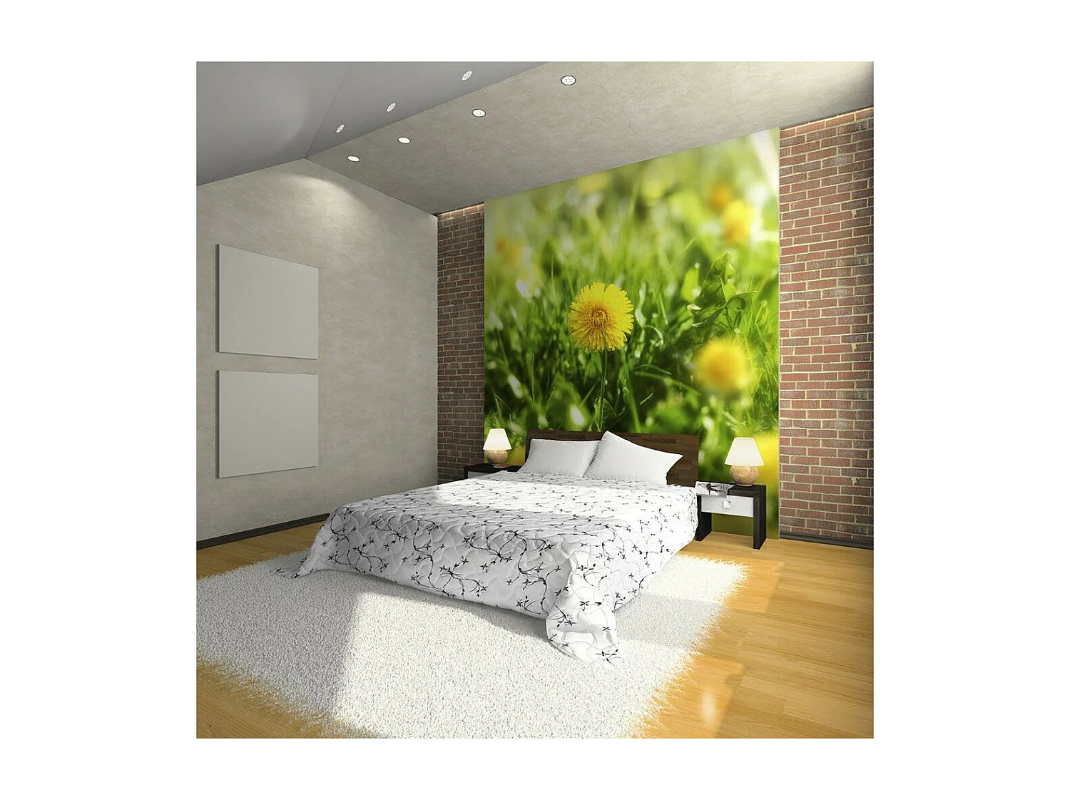 Papier Peint "Printemps Fleurs Jaunes de Pissenlit" 154 x 200 cm