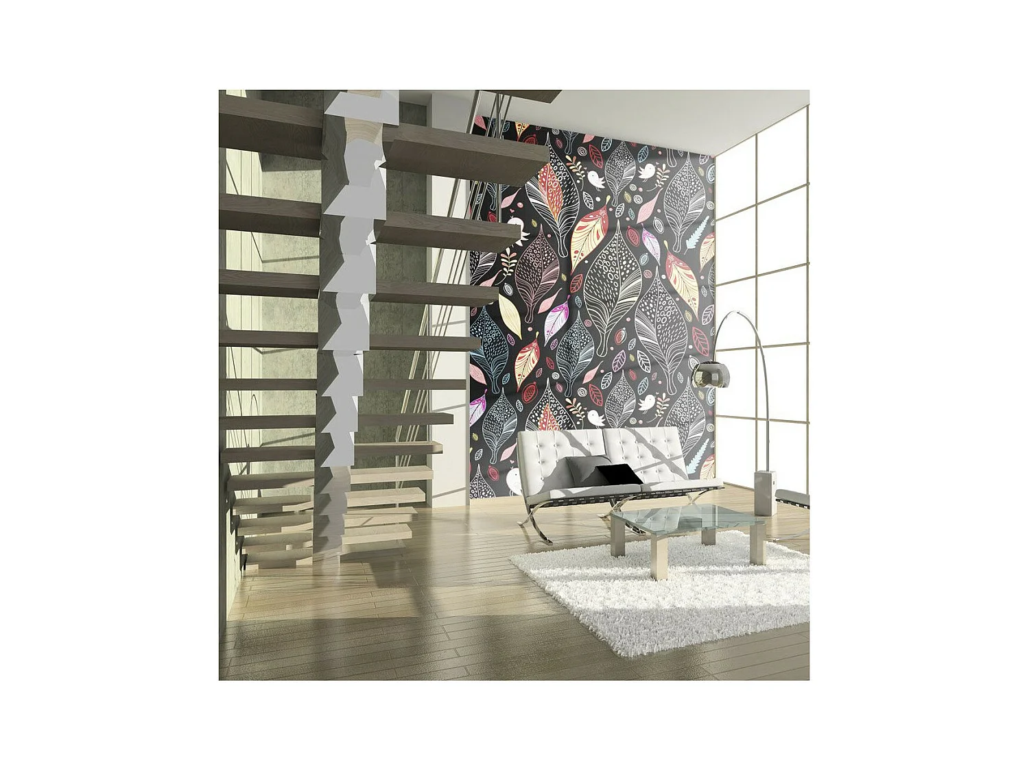 Papier Peint "Feuilles D'automne sur Fond Noir" 270 x 350 cm