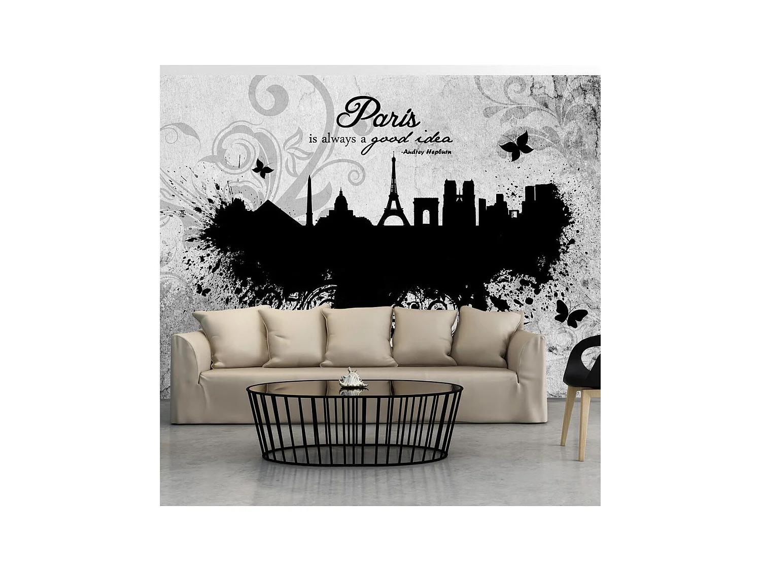 Papier Peint "Paris is Always a Good Idea Black & White" 210 x 300 cm