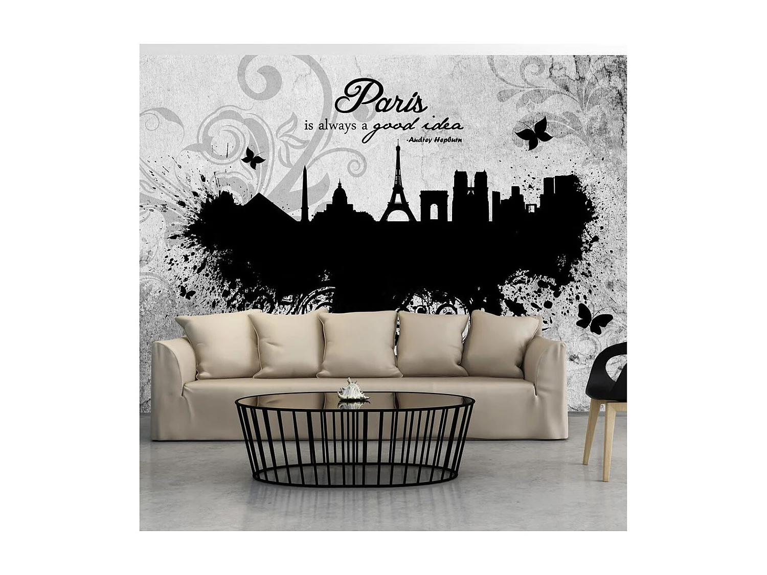 Papier Peint "Paris is Always a Good Idea Black & White" 210 x 300 cm