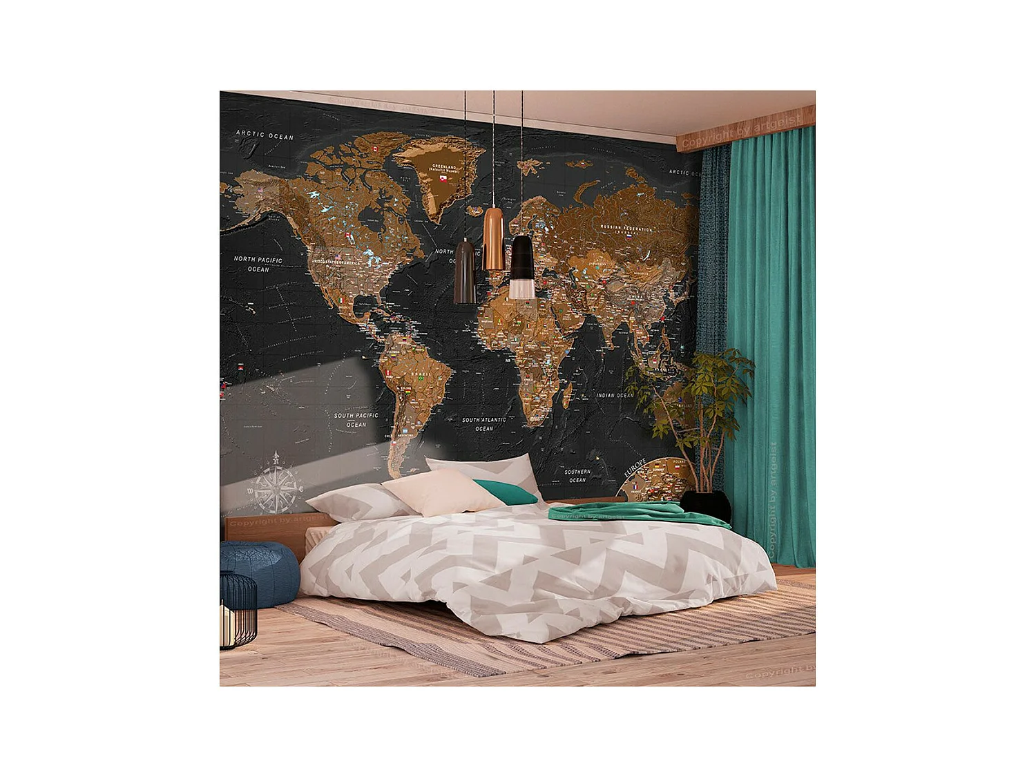 Papier Peint "World : Stylish Map" 70 x 100 cm