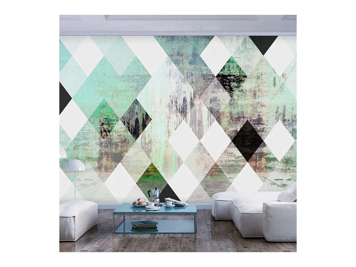 Papier Peint "Rhombic Chessboard Green" 245 x 350 cm