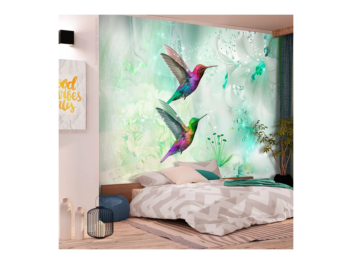 Papier Peint "Colourful Hummingbirds Green" 70 x 100 cm