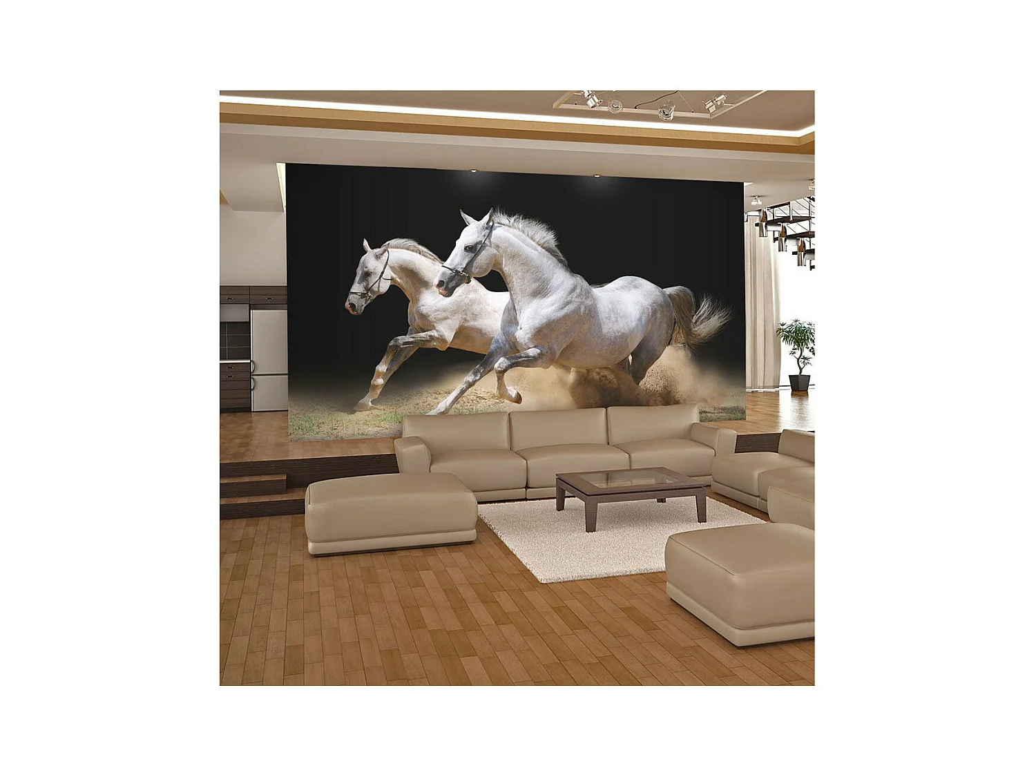 Papier Peint "Chevaux au Galop sur du Sable" 270 x 350 cm