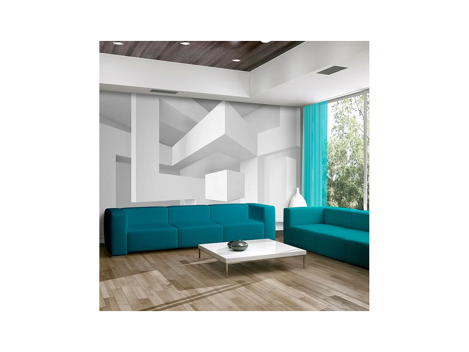 Papier Peint "White Geometry" 245 x 350 cm