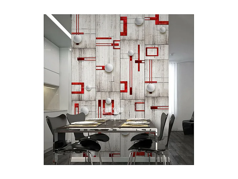 Papier Peint "Concrete, Red Frames & White Knobs" 50x1000cm