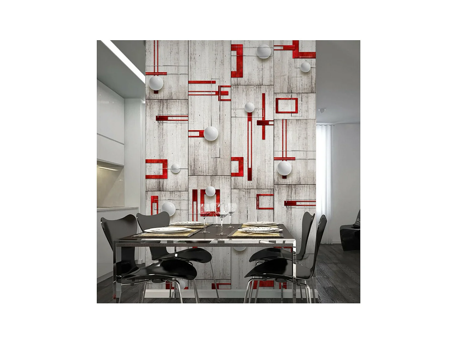 Papier Peint "Concrete, Red Frames & White Knobs" 50x1000cm