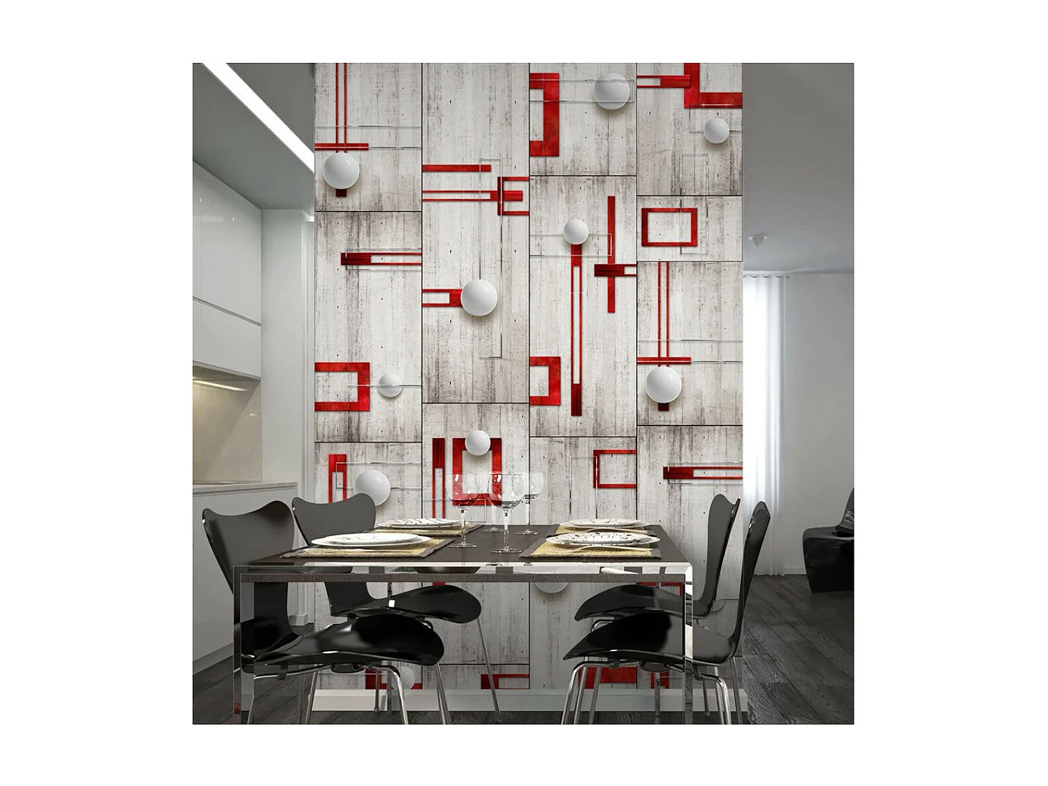 Papier Peint "Concrete, Red Frames & White Knobs" 50x1000cm