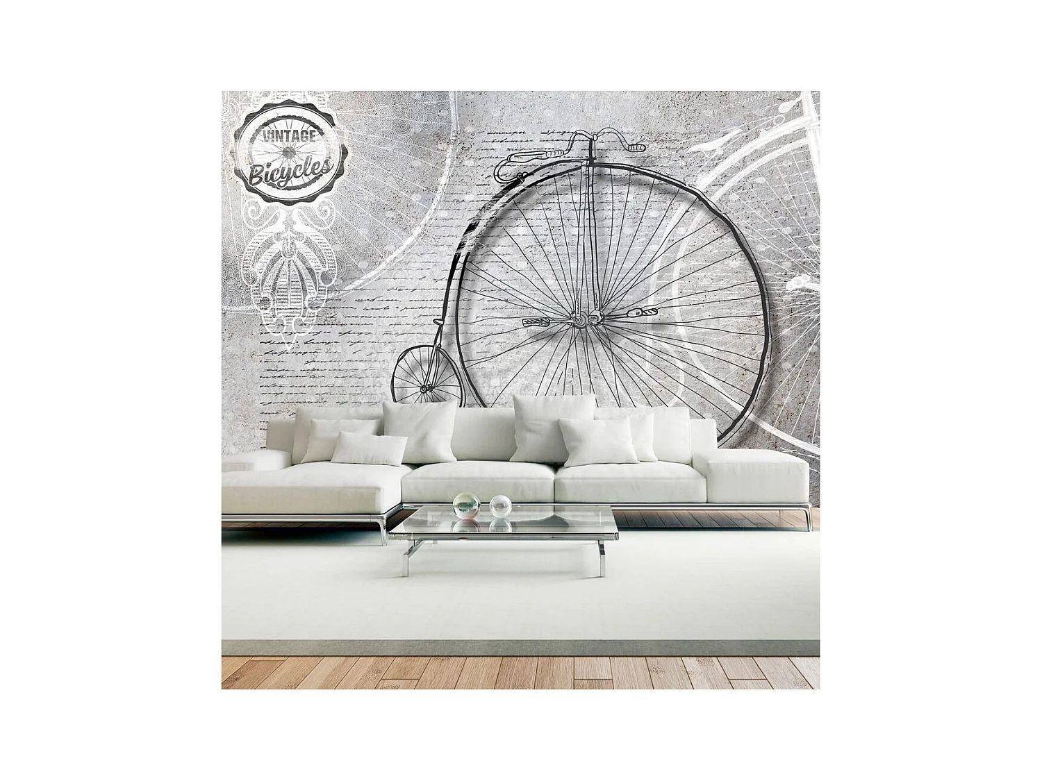 Papier Peint "Vintage Bicycles Black & White" 105 x 150 cm