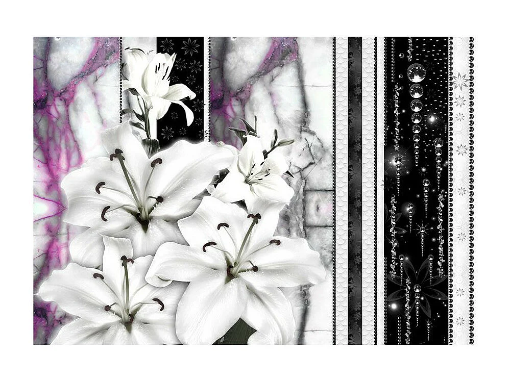 Papier Peint "Crying Lilies on Purple Marble" 140 x 200 cm