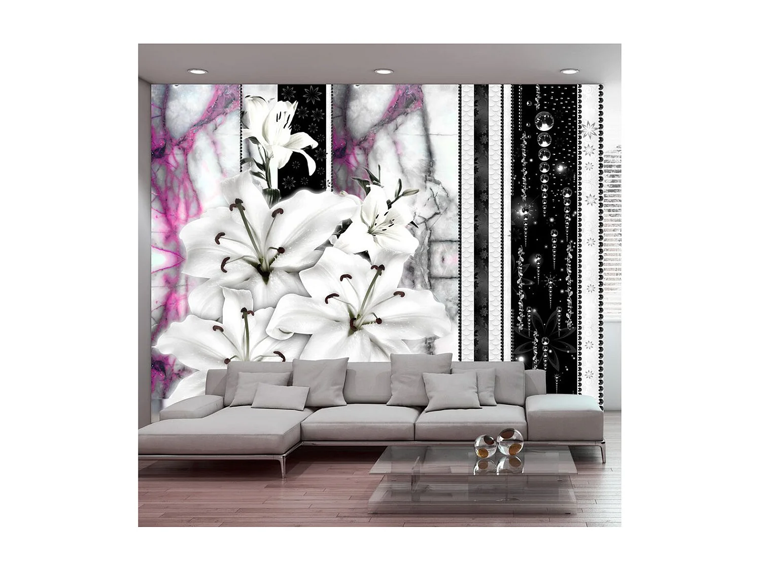 Papier Peint "Crying Lilies on Purple Marble" 140 x 200 cm