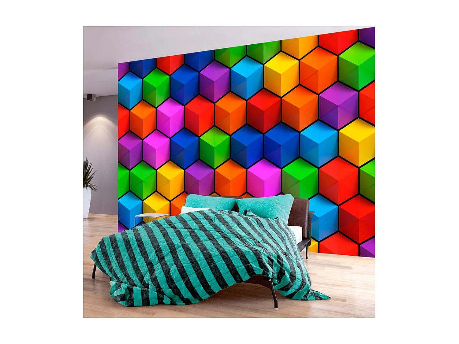 Papier Peint "Colorful Geometric Boxes" 140 x 200 cm