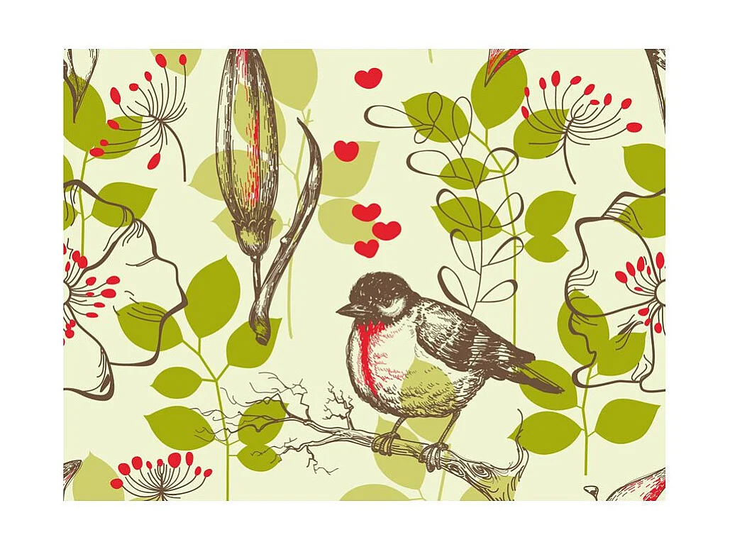 Papier Peint "Oiseau & Lys Vintage" 231 x 300 cm