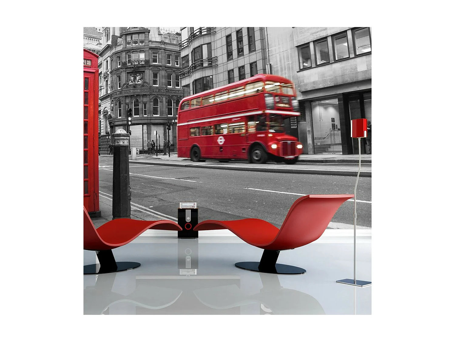 Papier Peint "Cabine Téléphonique & Bus Rouges à Londres" 270 x 350 cm