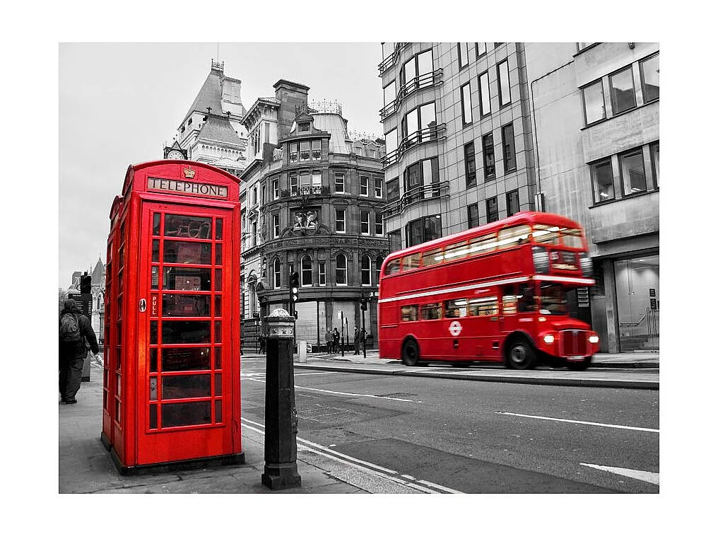 Papier Peint "Cabine Téléphonique & Bus Rouges à Londres" 270 x 350 cm