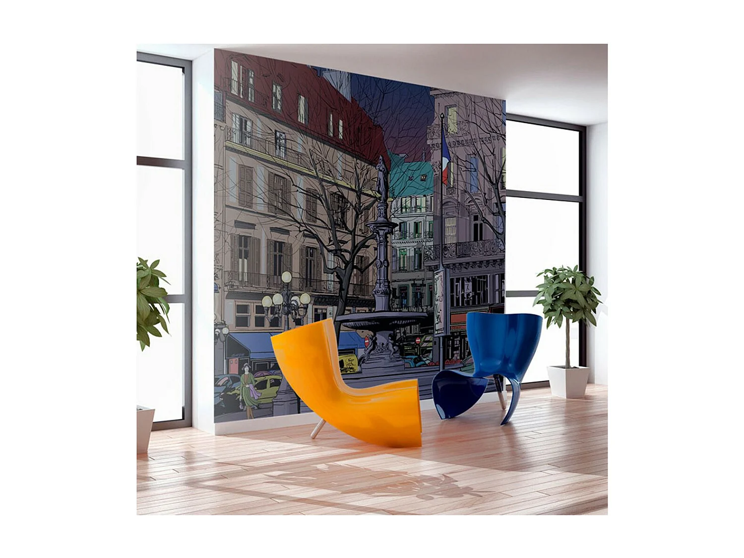 Papier Peint "Une Place Parisienne au Crépuscule" 231 x 300 cm