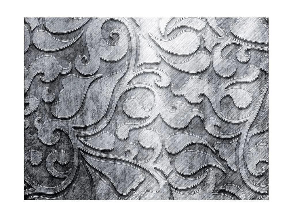 Papier Peint "Fond Argenté avec Motif Floral" 193 x 250 cm