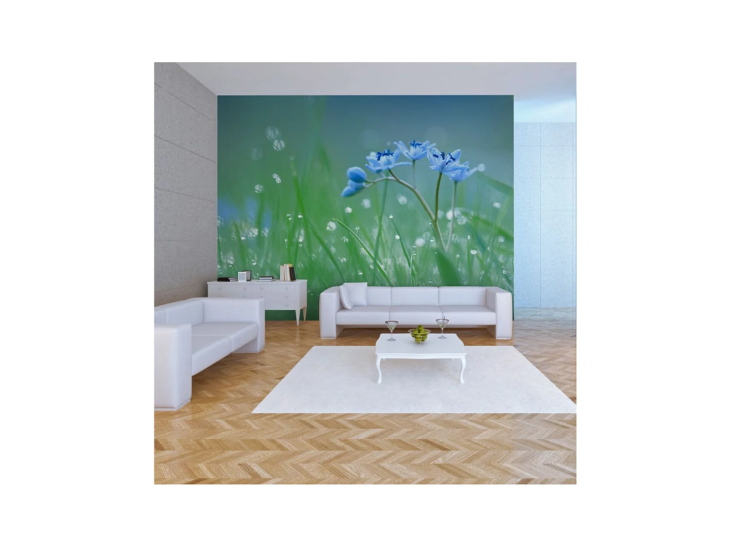 Papier Peint "Prairie dans la Lumière du Matin" 154 x 200 cm