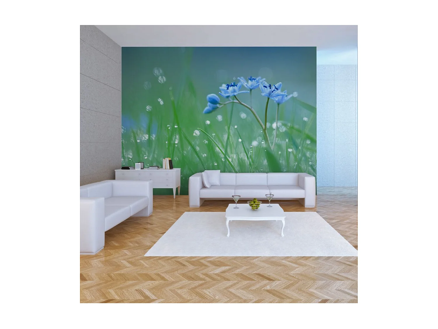 Papier Peint "Prairie dans la Lumière du Matin" 154 x 200 cm