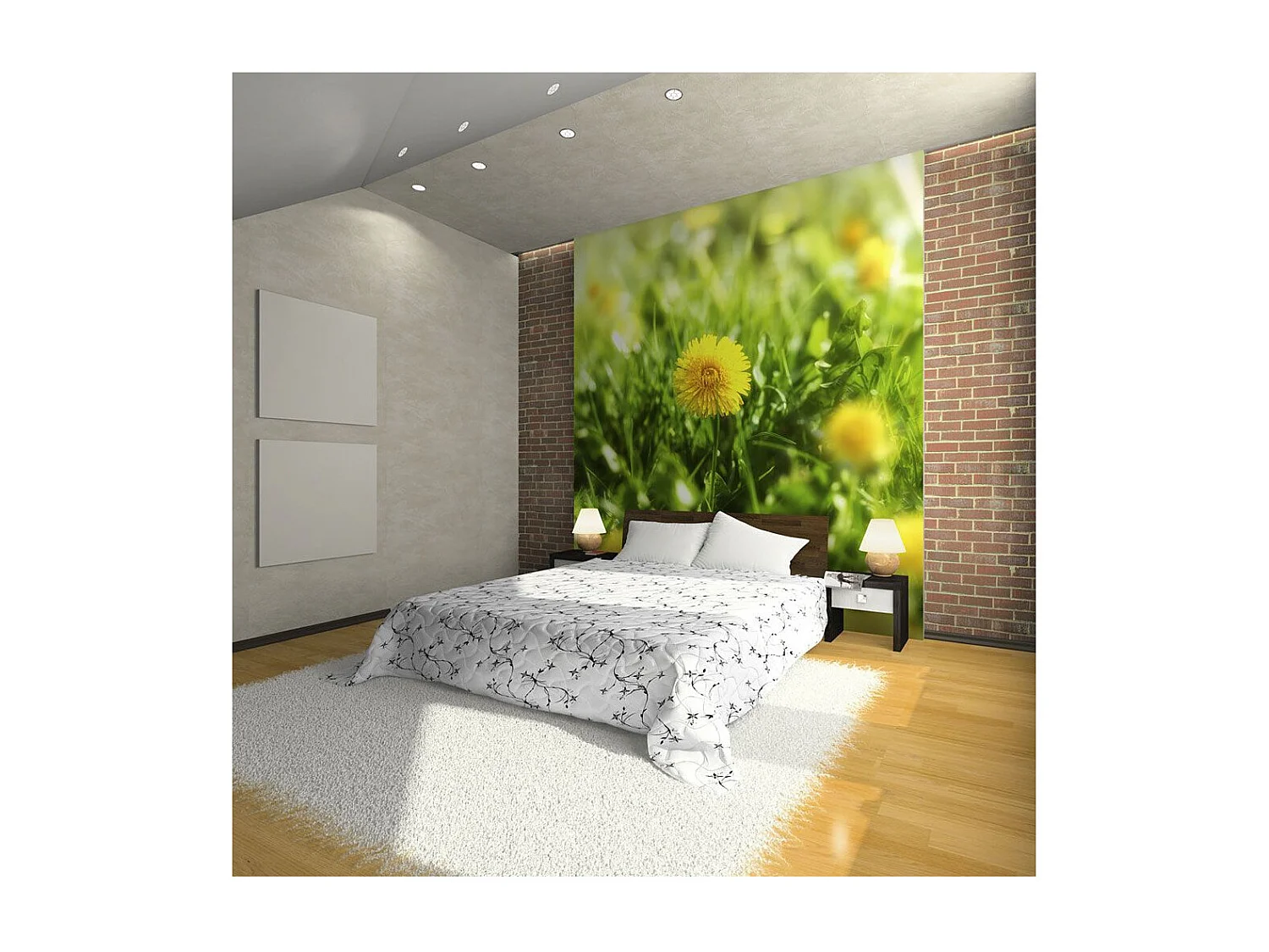 Papier Peint "Printemps Fleurs Jaunes de Pissenlit" 193 x 250 cm