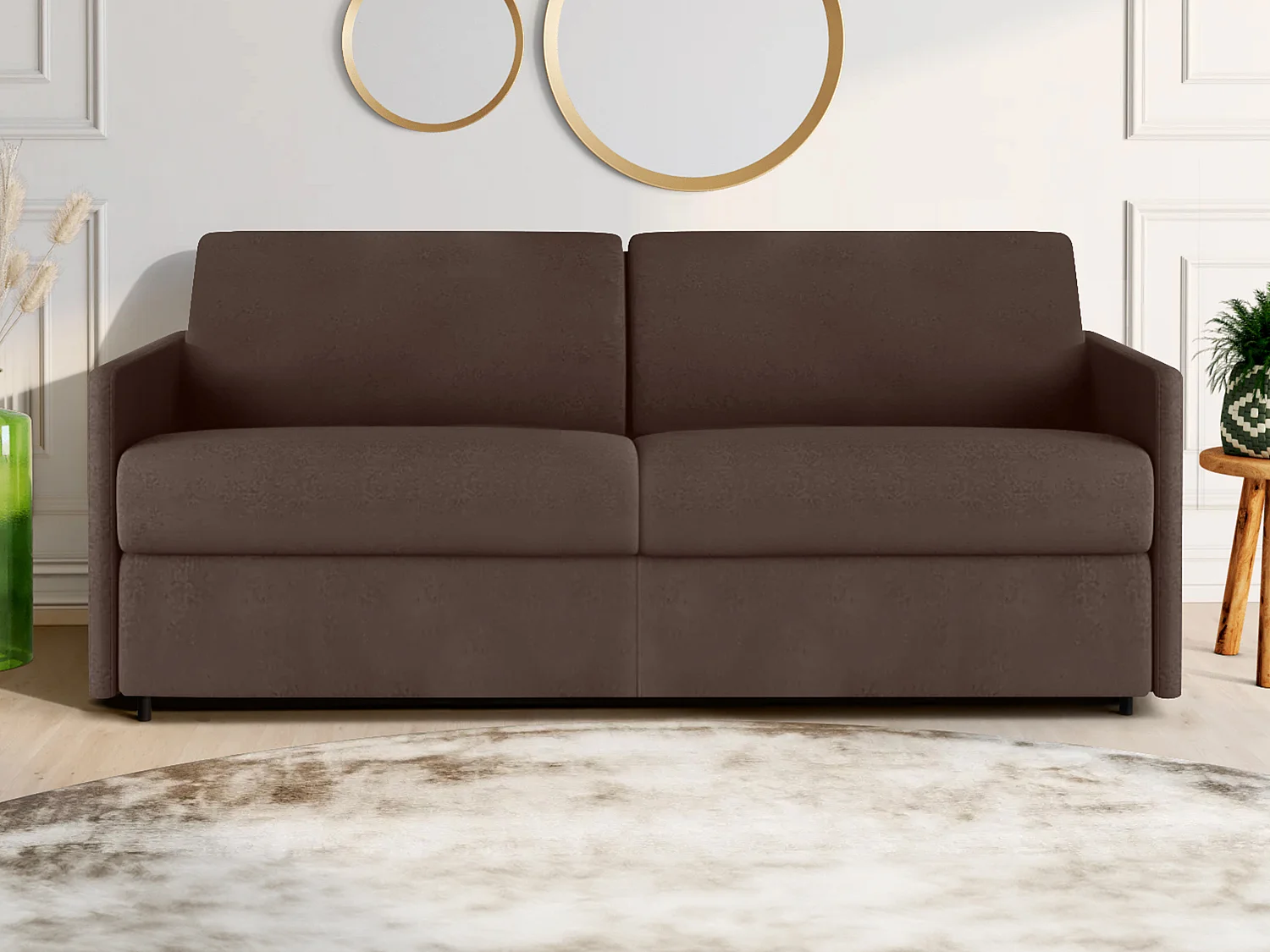 Schlafsofa 4-Sitzer - Liegefläche: 160 cm - Matratzenhöhe: 18 cm - Stoff - Braun - CALIFE