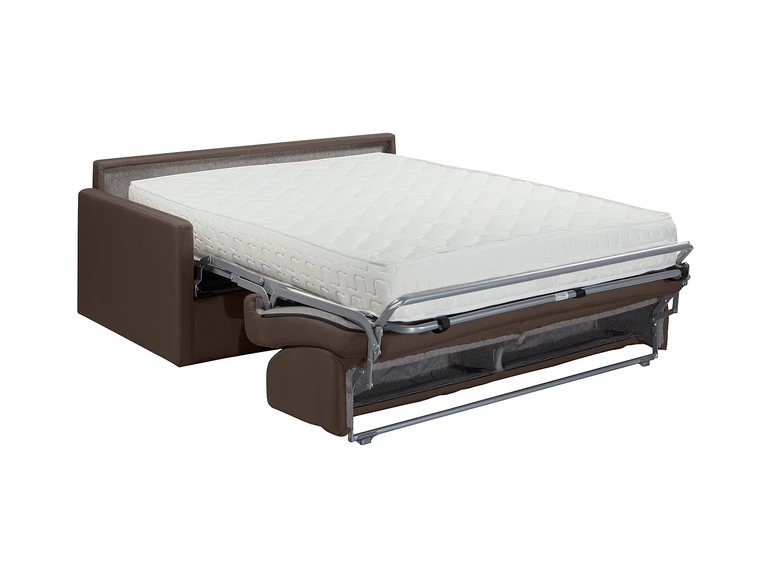 Canapé 2 places  convertible express en tissu marron - Couchage 120 cm - Matelas 22 cm avec mémoire de forme CALIFE