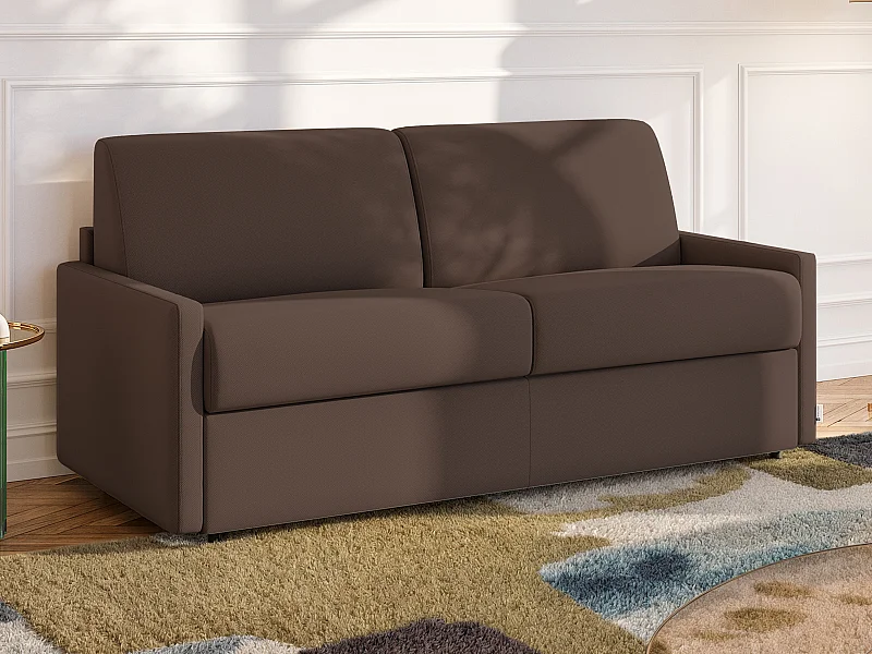 Canapé 4 places  convertible express en tissu marron - Couchage 160 cm - Matelas 22 cm avec mémoire de forme CALIFE