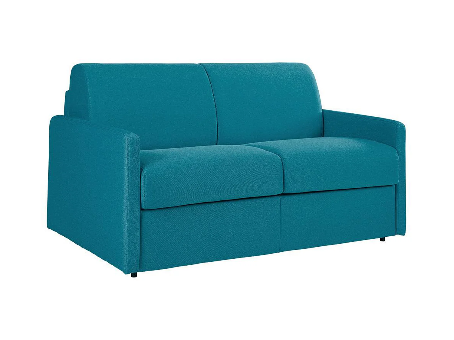 Canapé 2 places convertible express en tissu bleu turquoise - Couchage 120 cm - Matelas 18 cm CALIFE