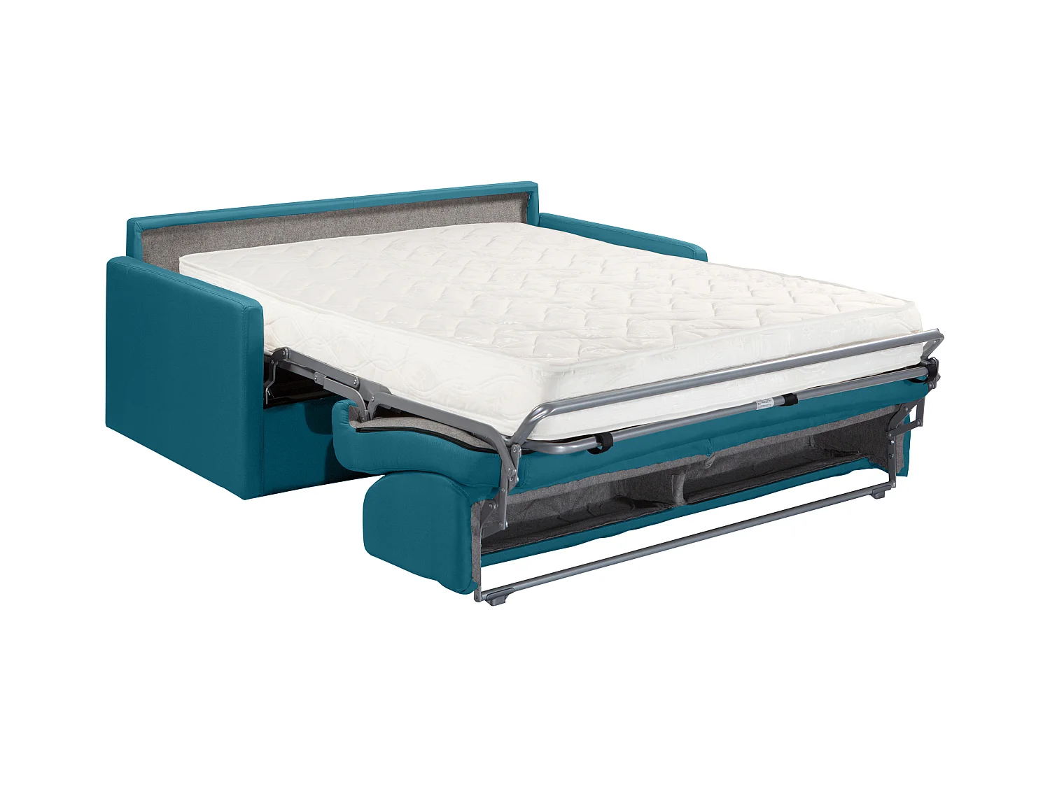 Canapé 2 places convertible express en tissu bleu turquoise - Couchage 120 cm - Matelas 18 cm CALIFE