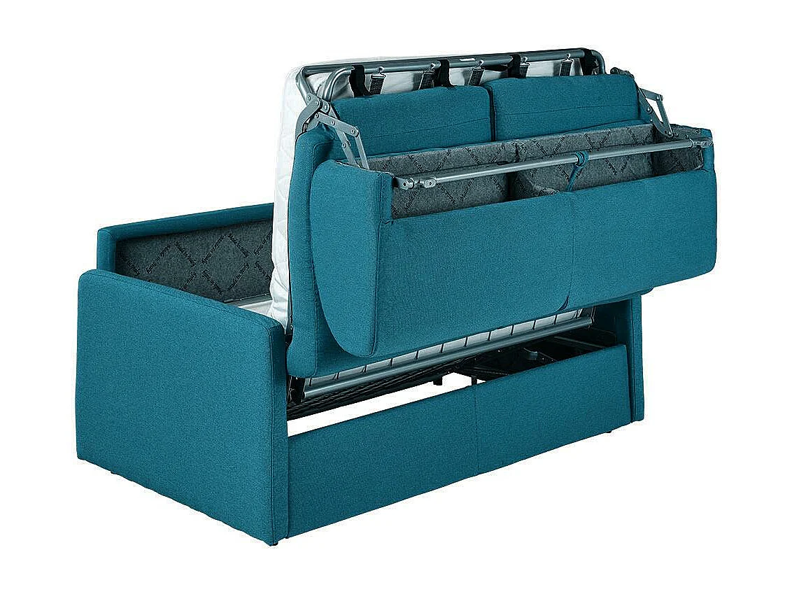 2-sits bäddsoffa snabbförvandling i turkosblått tyg - Sovbredd 120 cm - Madrass 18 cm CALIFE