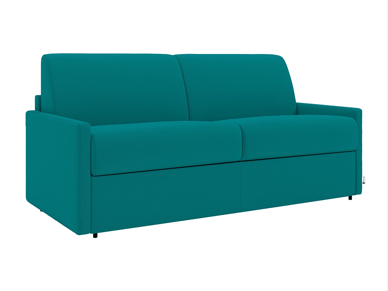 Tweezits express bedbank van stof CALIFE - Turquoise - Slaap afmeting 120  cm - Matras met vormgeheugen 22 cm