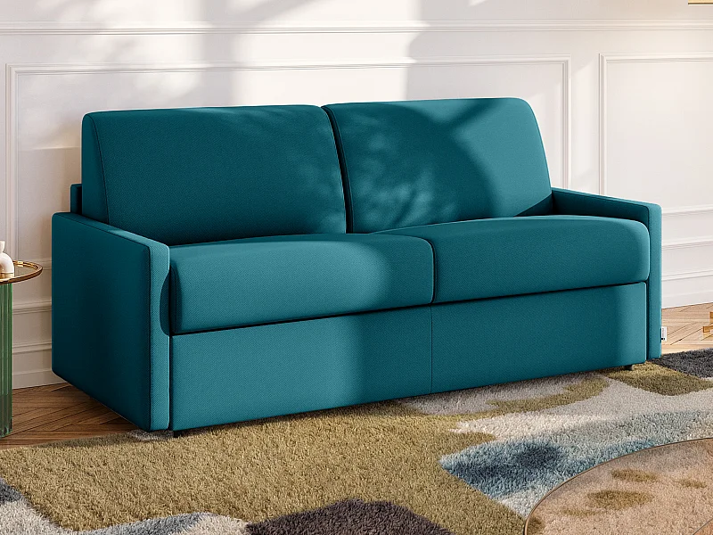 Divano letto 3 posti a ribalta in Tessuto Turchese - Larghezza Materasso 140 cm memory foam - Spessore 22 cm - CALIFE